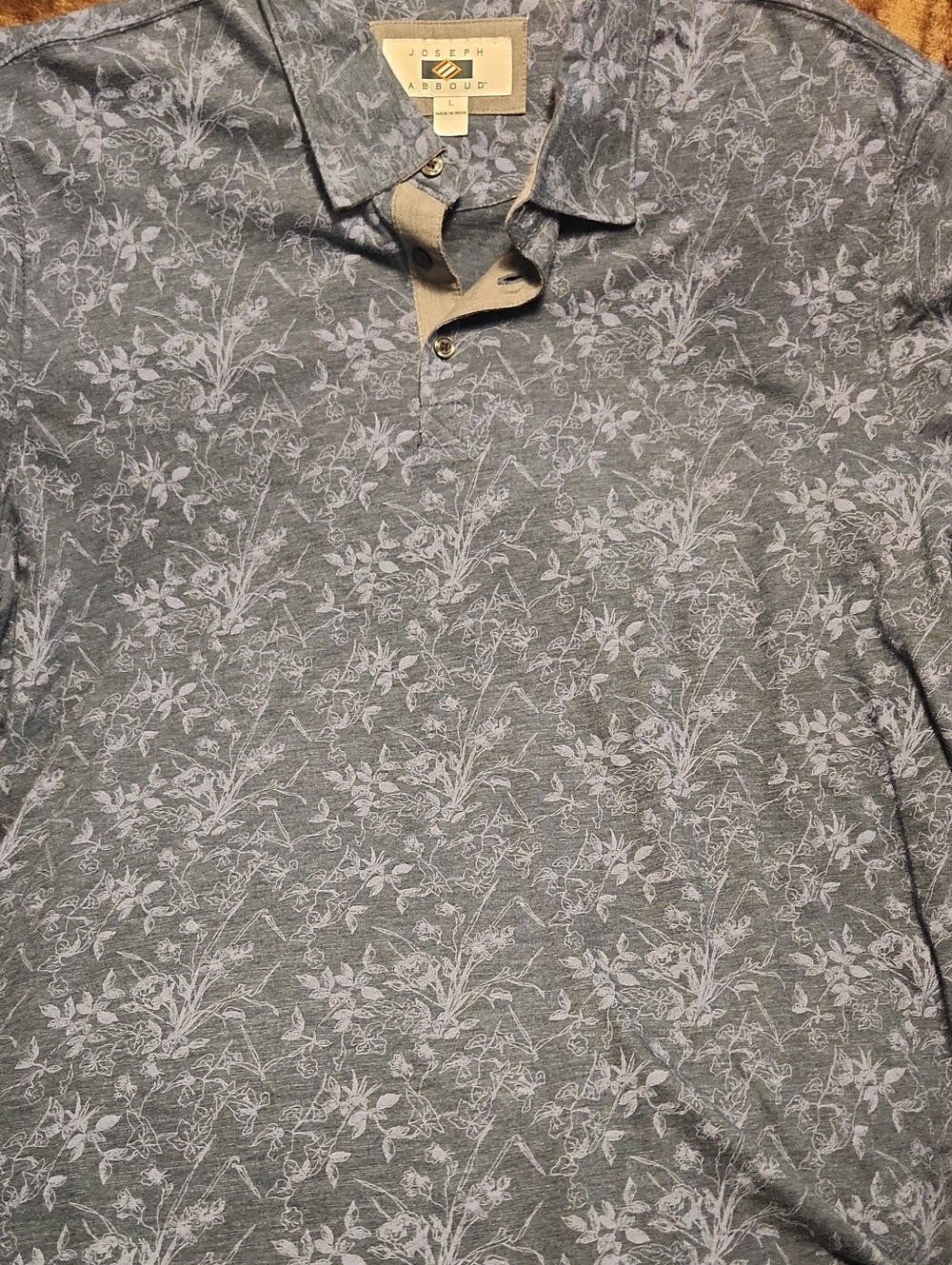 Joseph Abboud Blue-Gray Floral Polo Size LARGE Mens